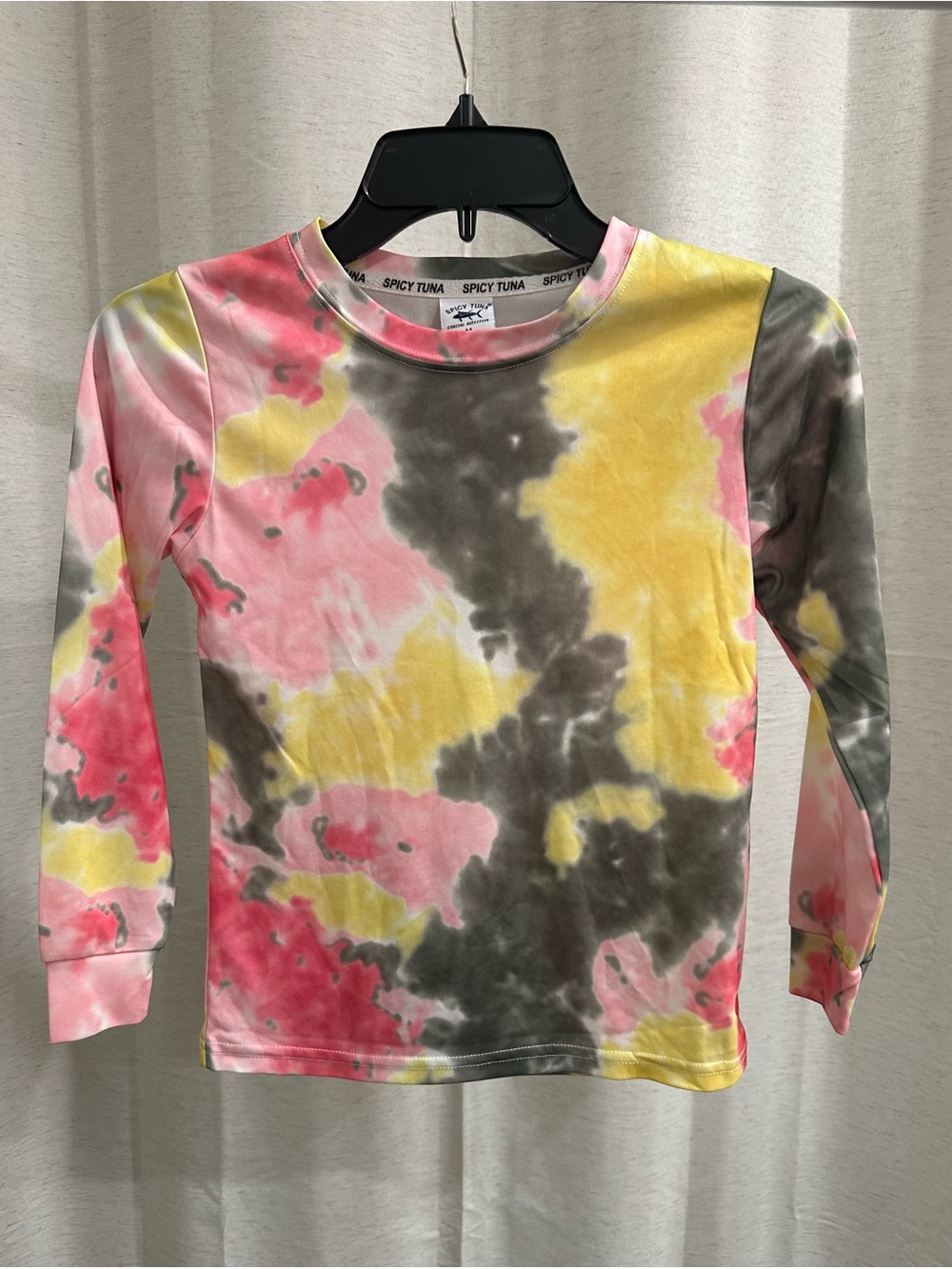 Spicy Tuna Girls' Pink Yellow Gray Tie-Dye Long Sleeve Top
